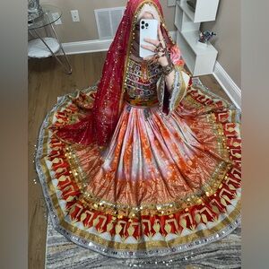 Elegant Orange Red & Gold Afghani Bridal dress